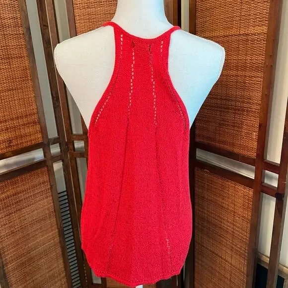 Lucky Brand Red Knit Crochet Racerback Tank Boho Tassel Aztec Print Size M - Picture 5 of 7